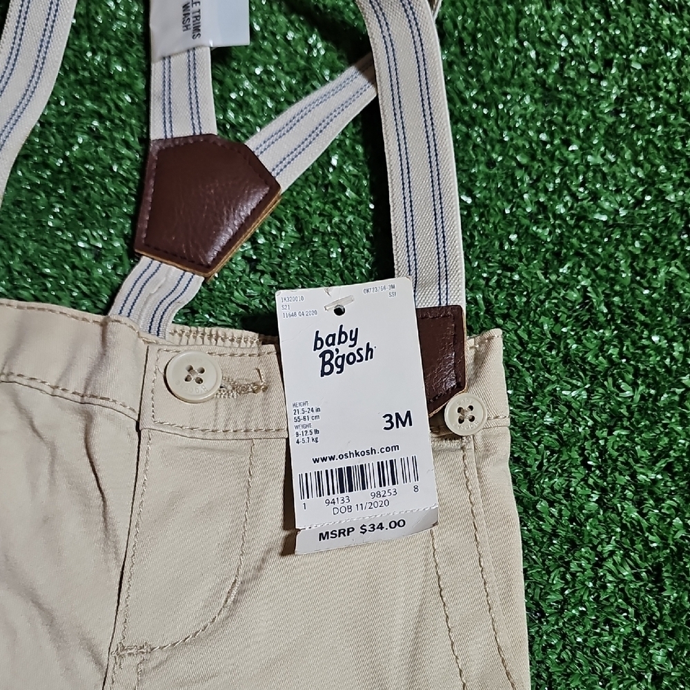 Beige Baby Pants with Suspenders - Picture 2 of 4